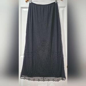 Black Beaded Mesh Maxi Skirt | Gothic Whimsigoth Versatile Evening Wear Size 12